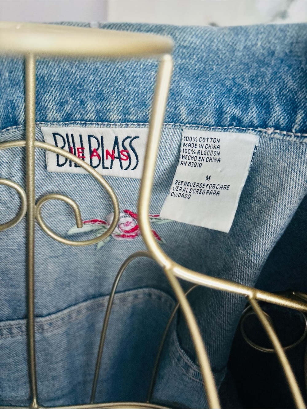 Bill Blass Embroidered Floral Denim Jacket Medium Boho Cottagecore - Picture 6 of 6